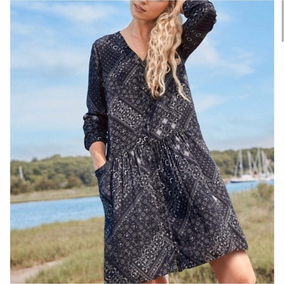 Garnet Hill Dropwaist Button-Up Dress Mini Short Womens 6 Black White Lined - Picture 1 of 11